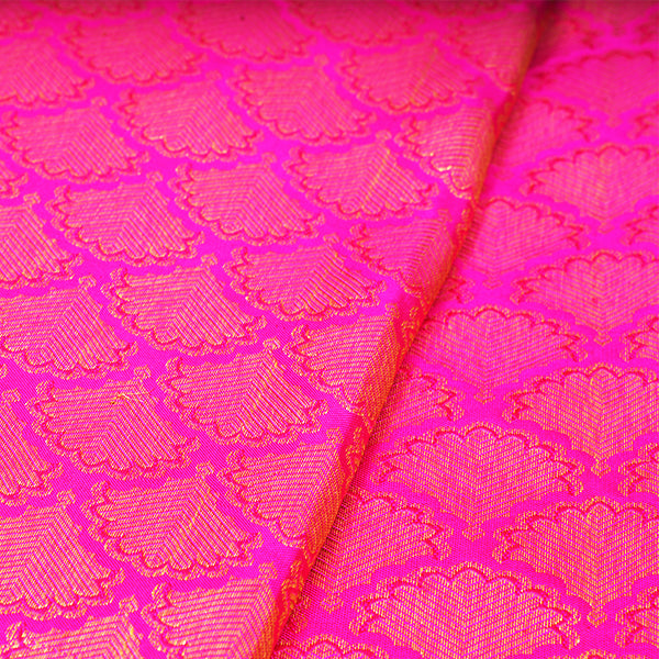 Telemagenta Kanjivaram Silk Handloom Fabric With Contrast Border