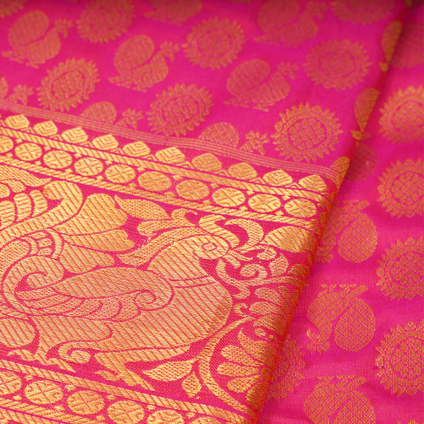 Ruby Color Kanjivaram Silk Handloom Fabric With Selfcolor Border