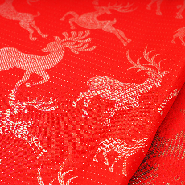 Coca - Cola Red Kanjivaram Silk Handloom Fabric With Animal Motifs