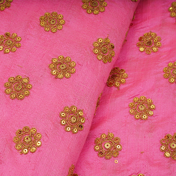 Light Pink Rawsilk Floral Sequins Embroidery Fabric