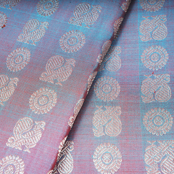 Dual Toned Kanjivaram Silk Handloom Fabric With Floral Motifs