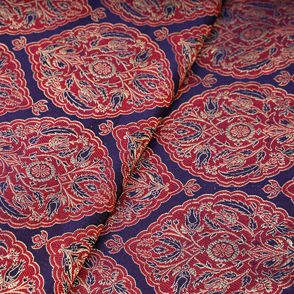 Ultramarine Blue Banarasi Ektara Silk Handloom Fabric With Floral Jaal Design