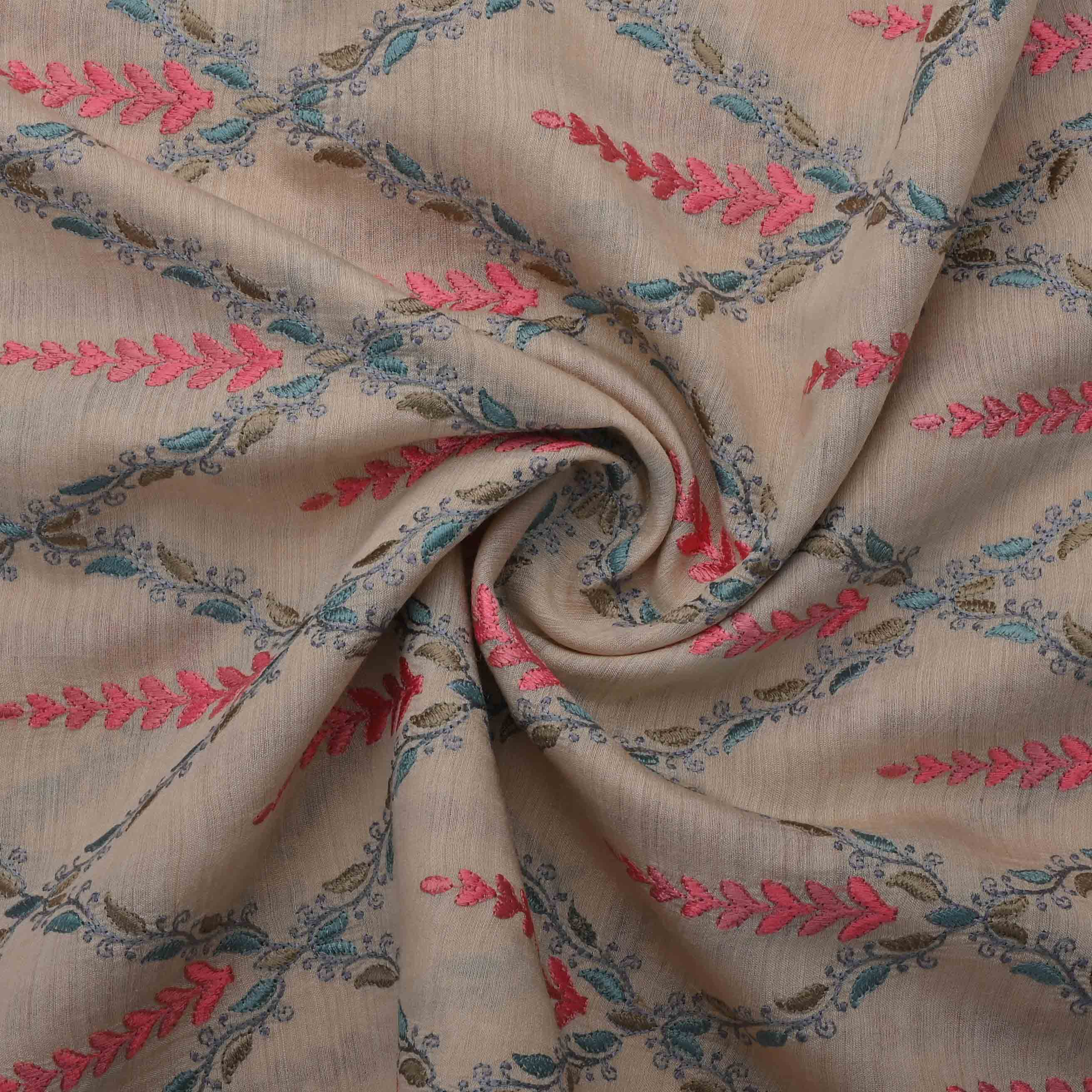 Champagne Pink Moonga Embroidery Fabric