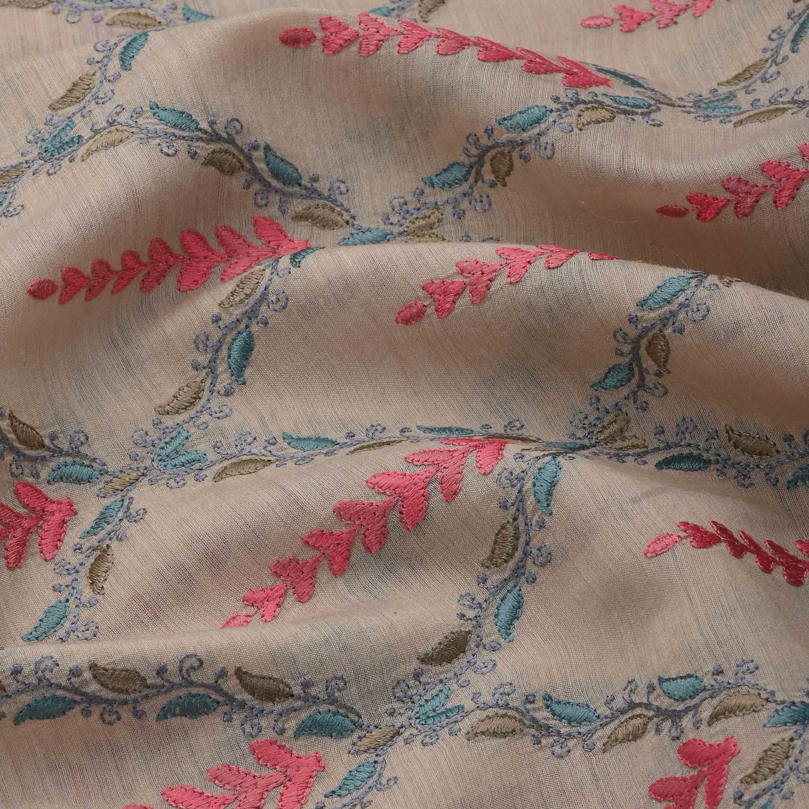 Champagne Pink Moonga Embroidery Fabric