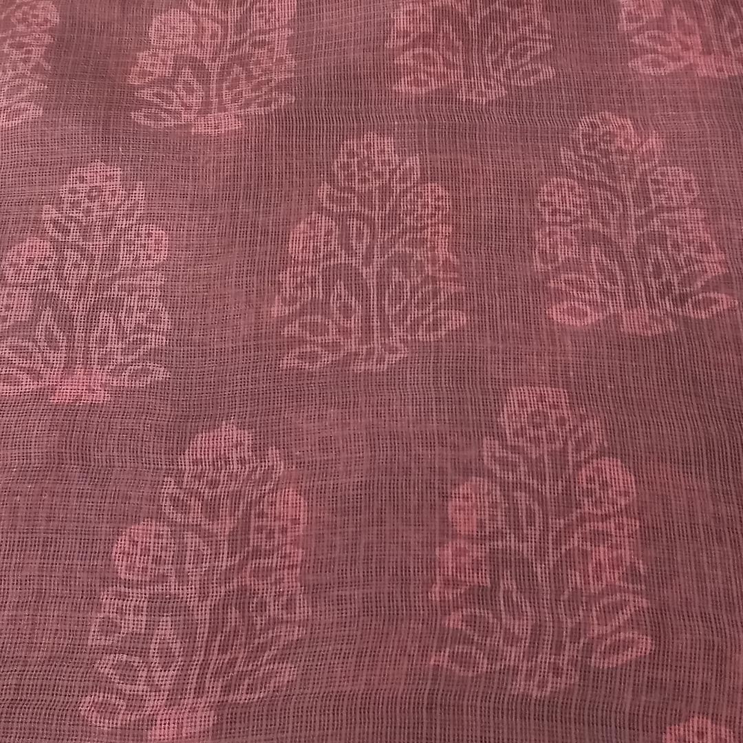 Rosewood Pink Color Silk Fabric With Floral Buttas