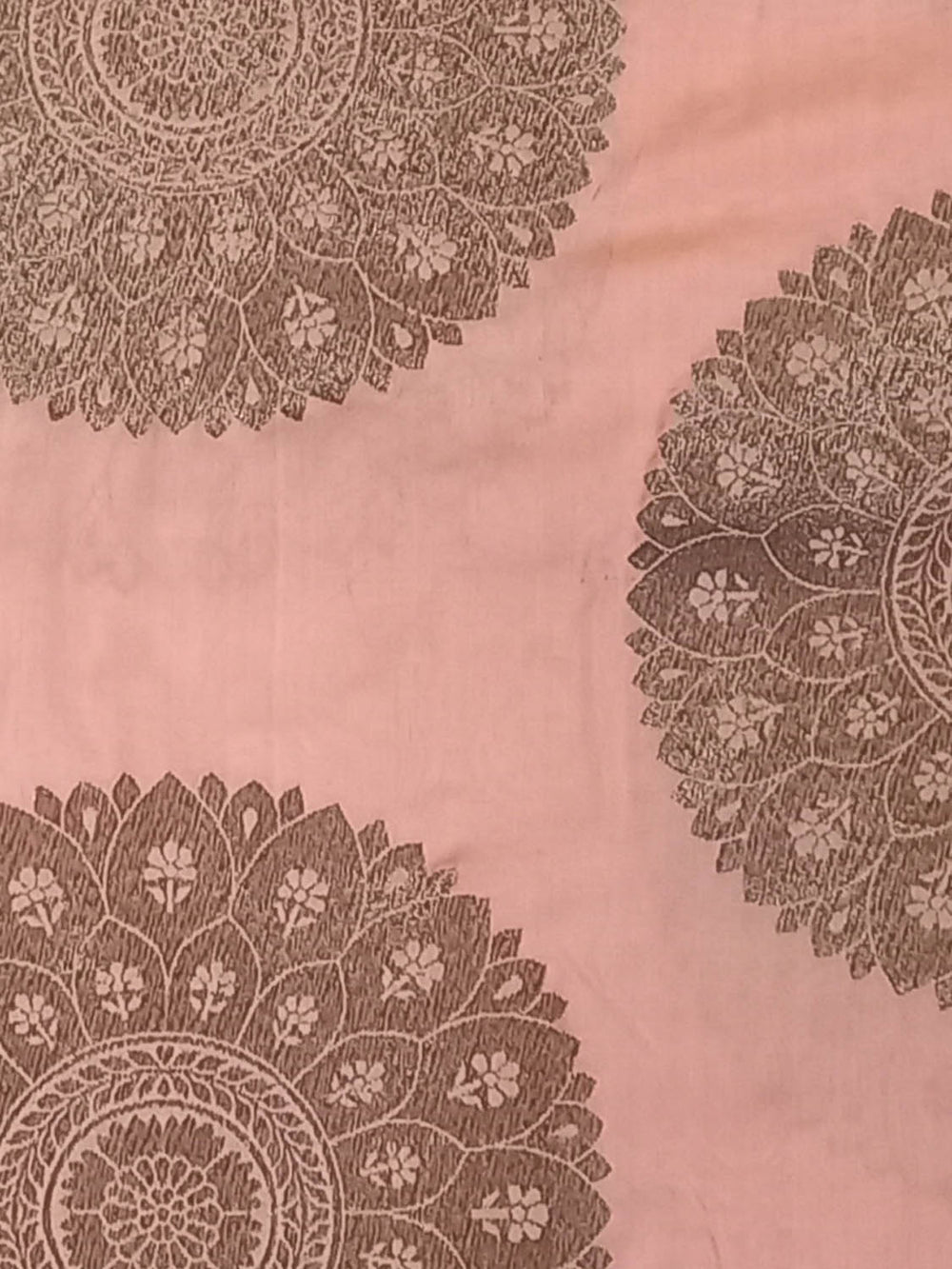 Pastel Pink Color Silk Fabric With Floral Chakra Motifs
