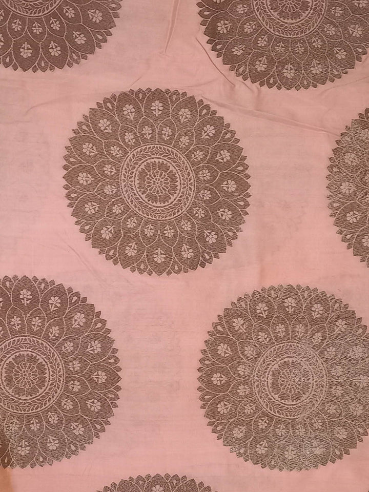 Pastel Pink Color Silk Fabric With Floral Chakra Motifs