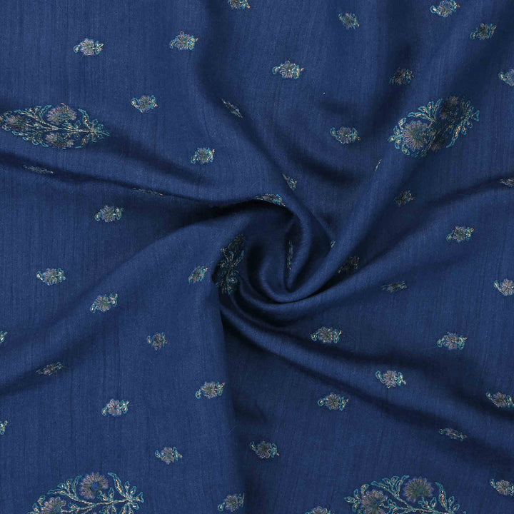 Peacock Blue Moonga Embroidery Fabric