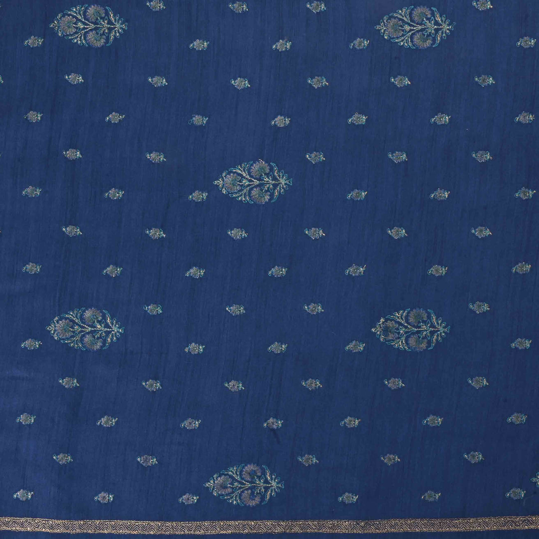 Peacock Blue Moonga Embroidery Fabric