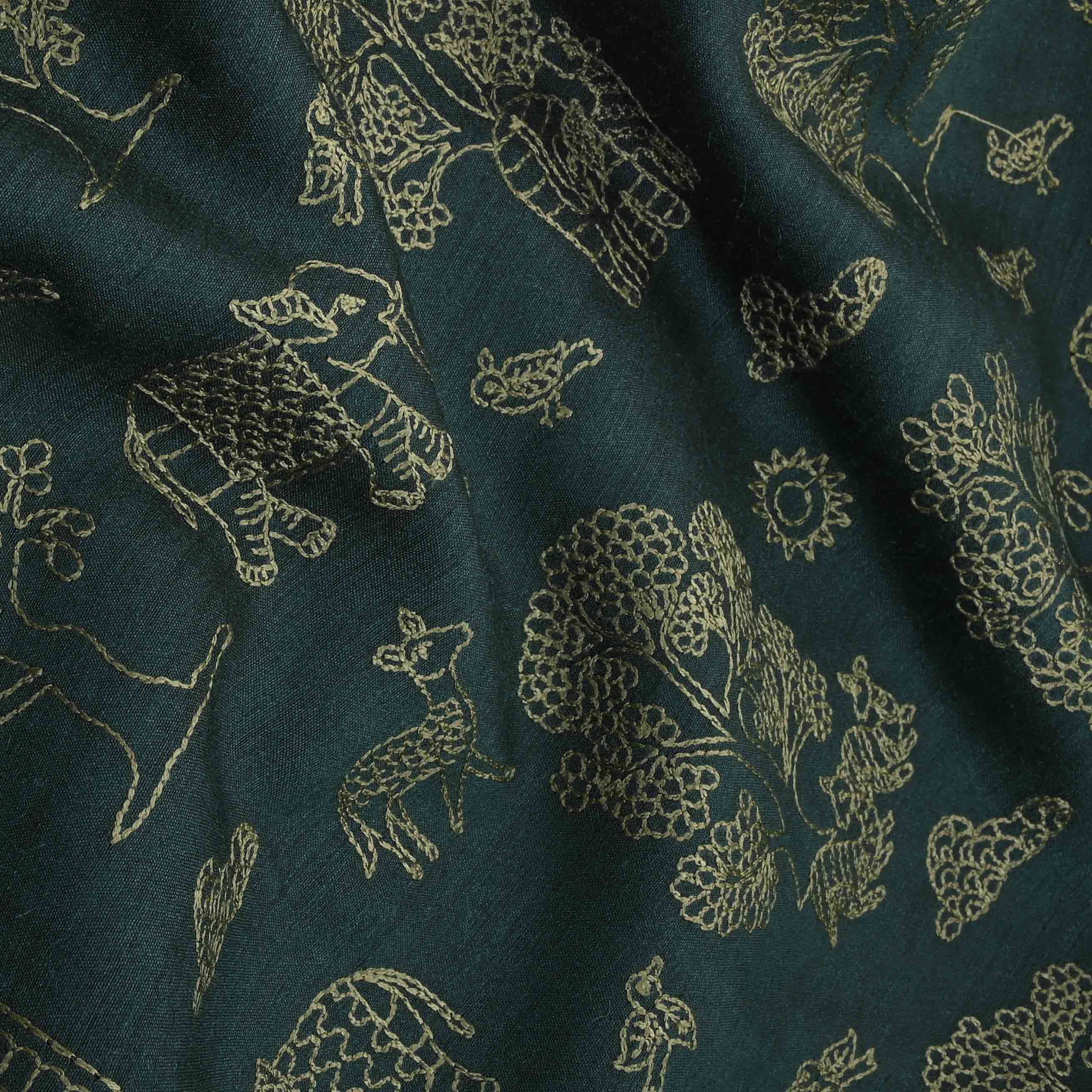 Green Moonga Embroidery Fabric