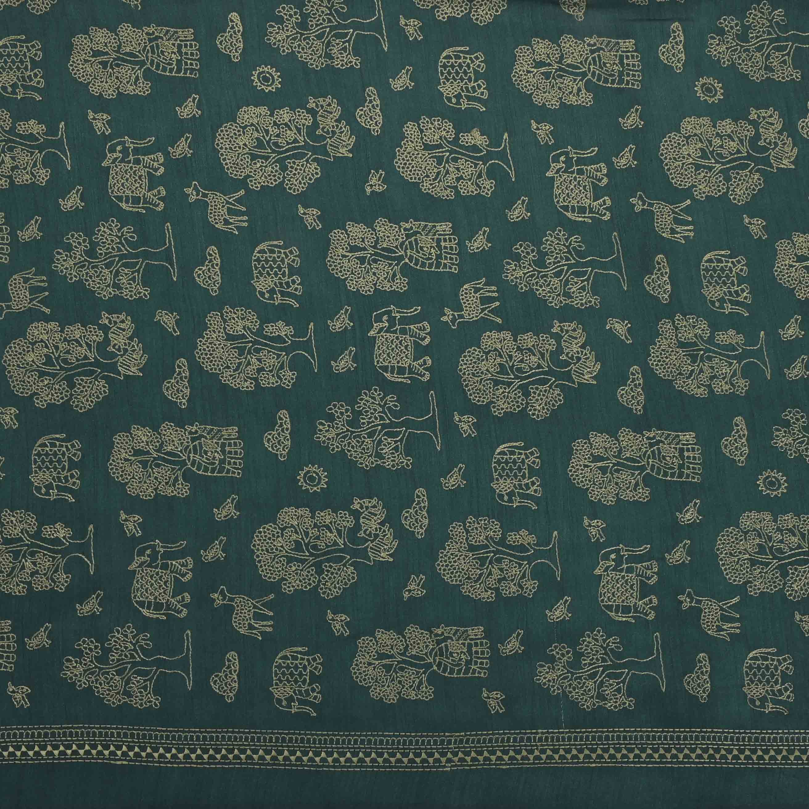 Green Moonga Embroidery Fabric