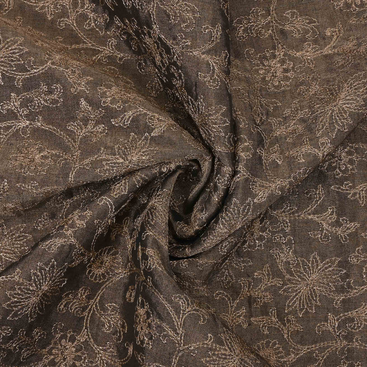 Grey Zari Embroidery Tissue Fabric