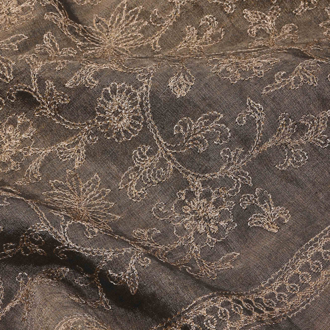 Grey Zari Embroidery Tissue Fabric