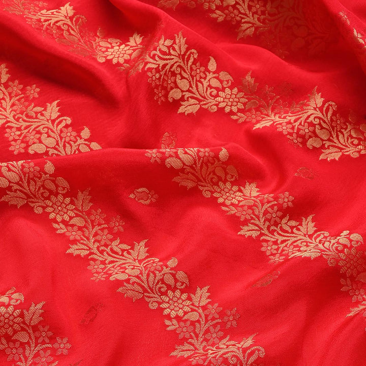 Bright Orange Color Banarasi Silk With Floral Motif Pattern