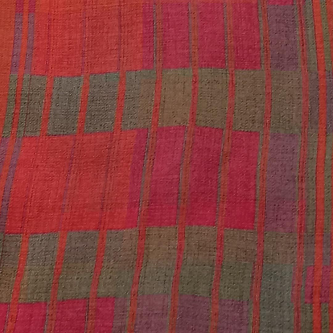Multicolor Orange Color Silk Fabric With Stripes Pattern
