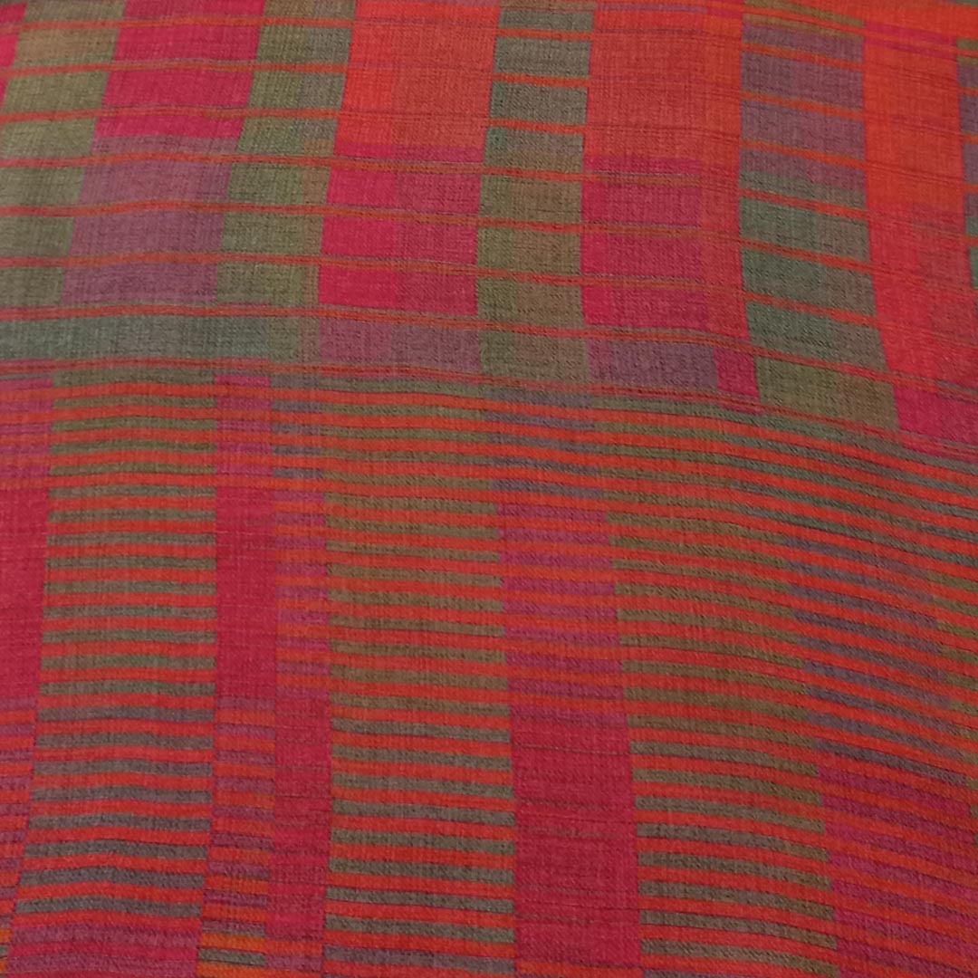 Multicolor Orange Color Silk Fabric With Stripes Pattern