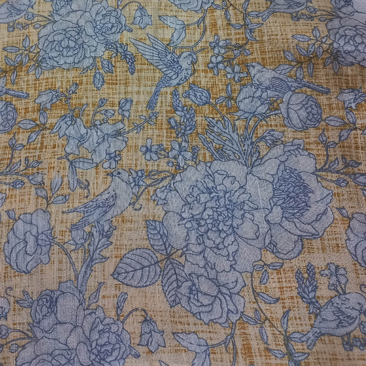 Earthy Yellow Color Silk Fabric With Floral Pattern