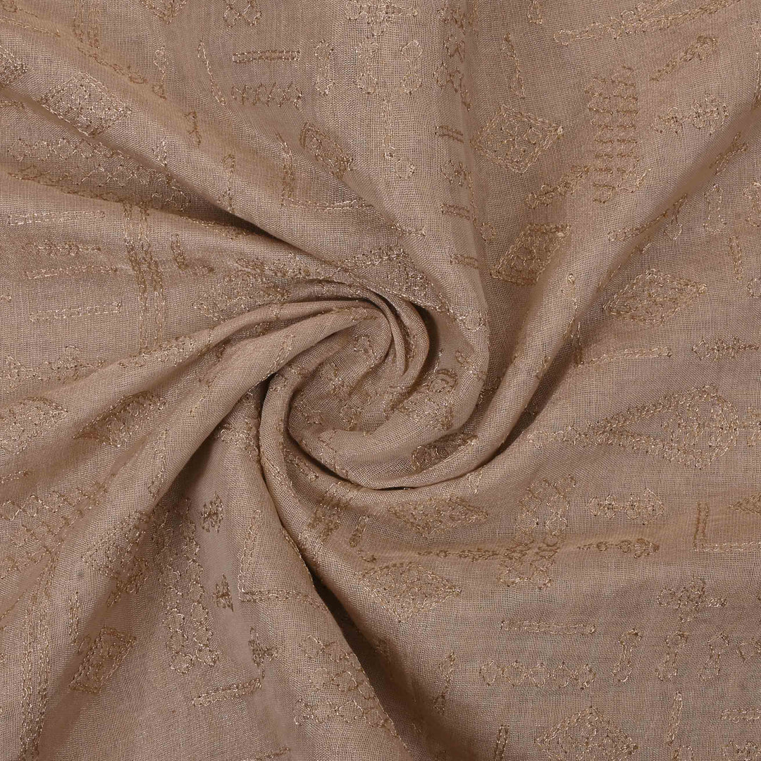 Cream Half White Zari Embroidery Tissue Fabric