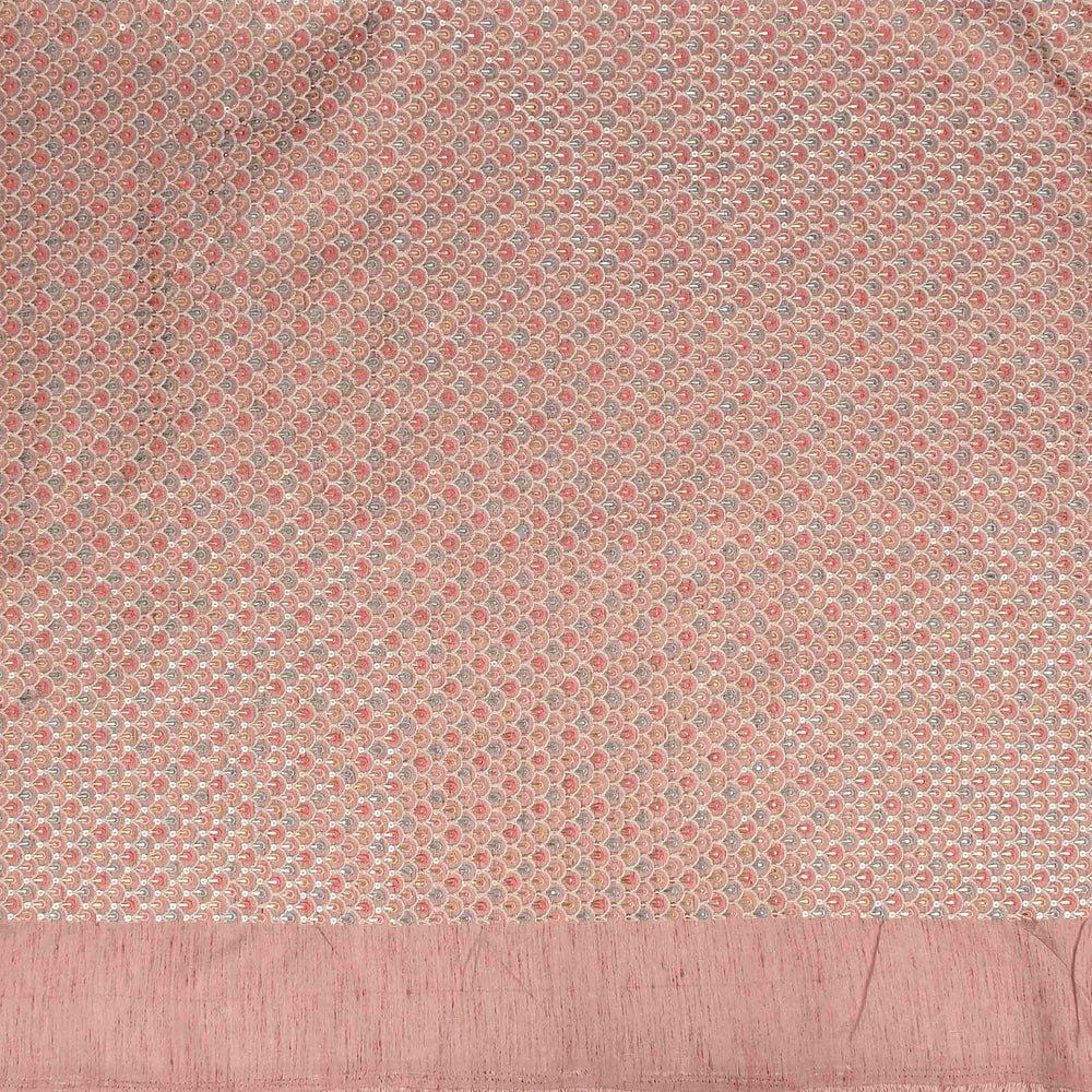Salmon Pink Raw Silk Embroidered Fabric