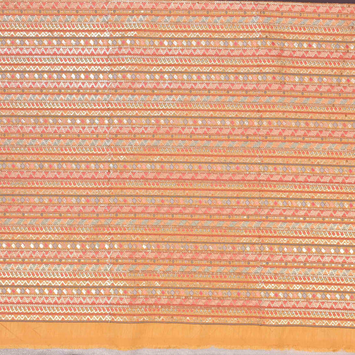 Buff Yellow Raw Silk Embroidered Fabric