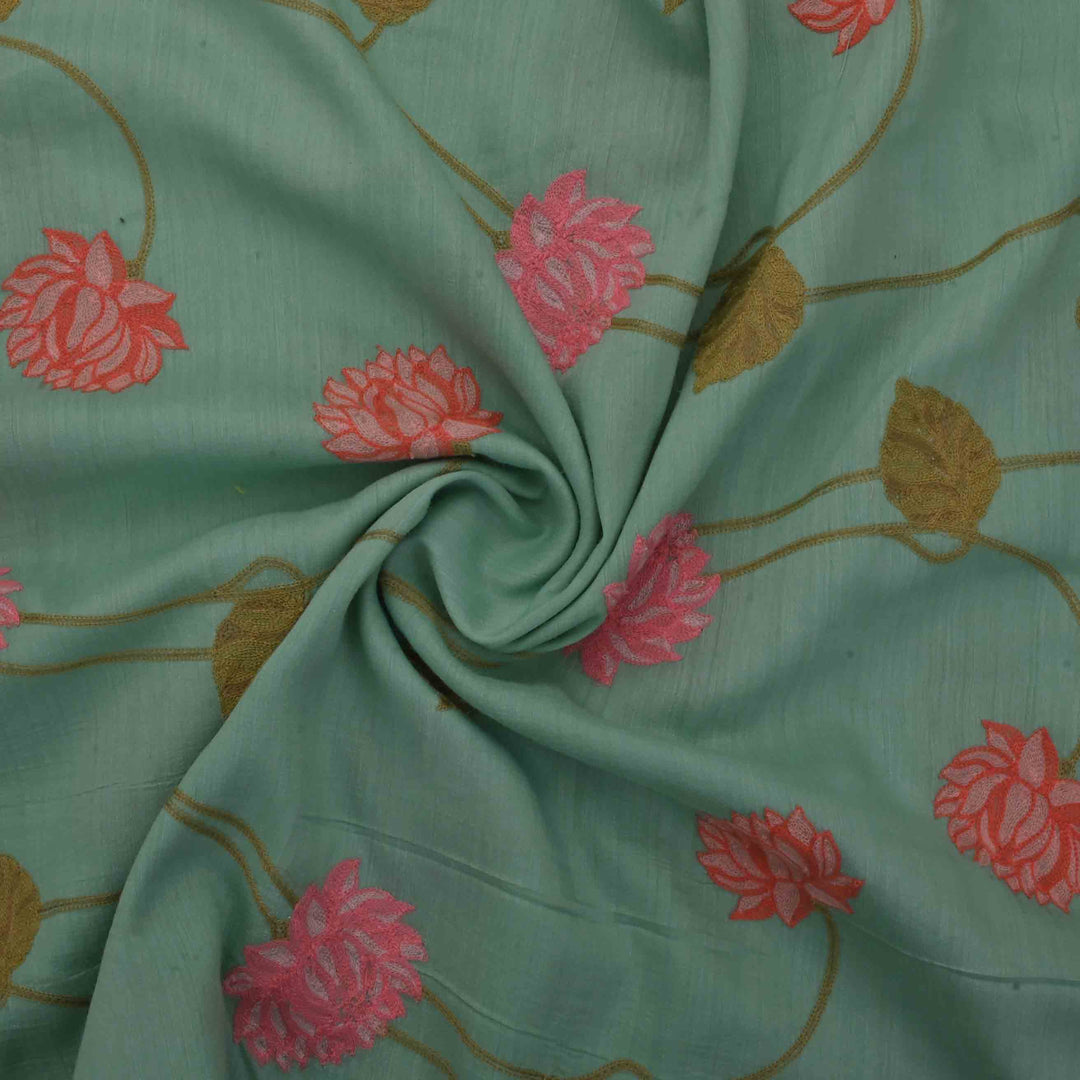 Viridian Green Moonga Embroidered Fabric