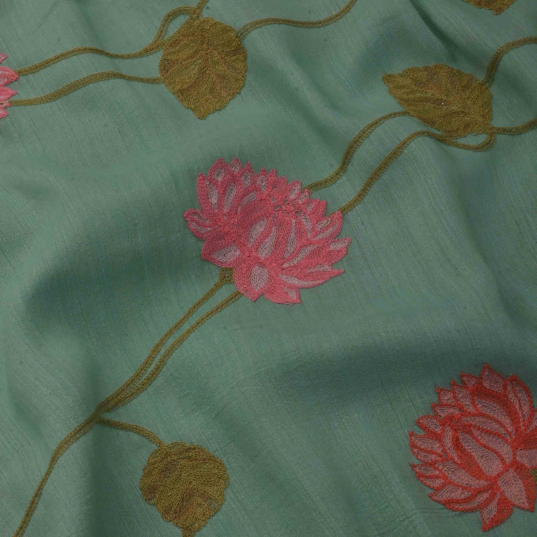 Viridian Green Moonga Embroidered Fabric
