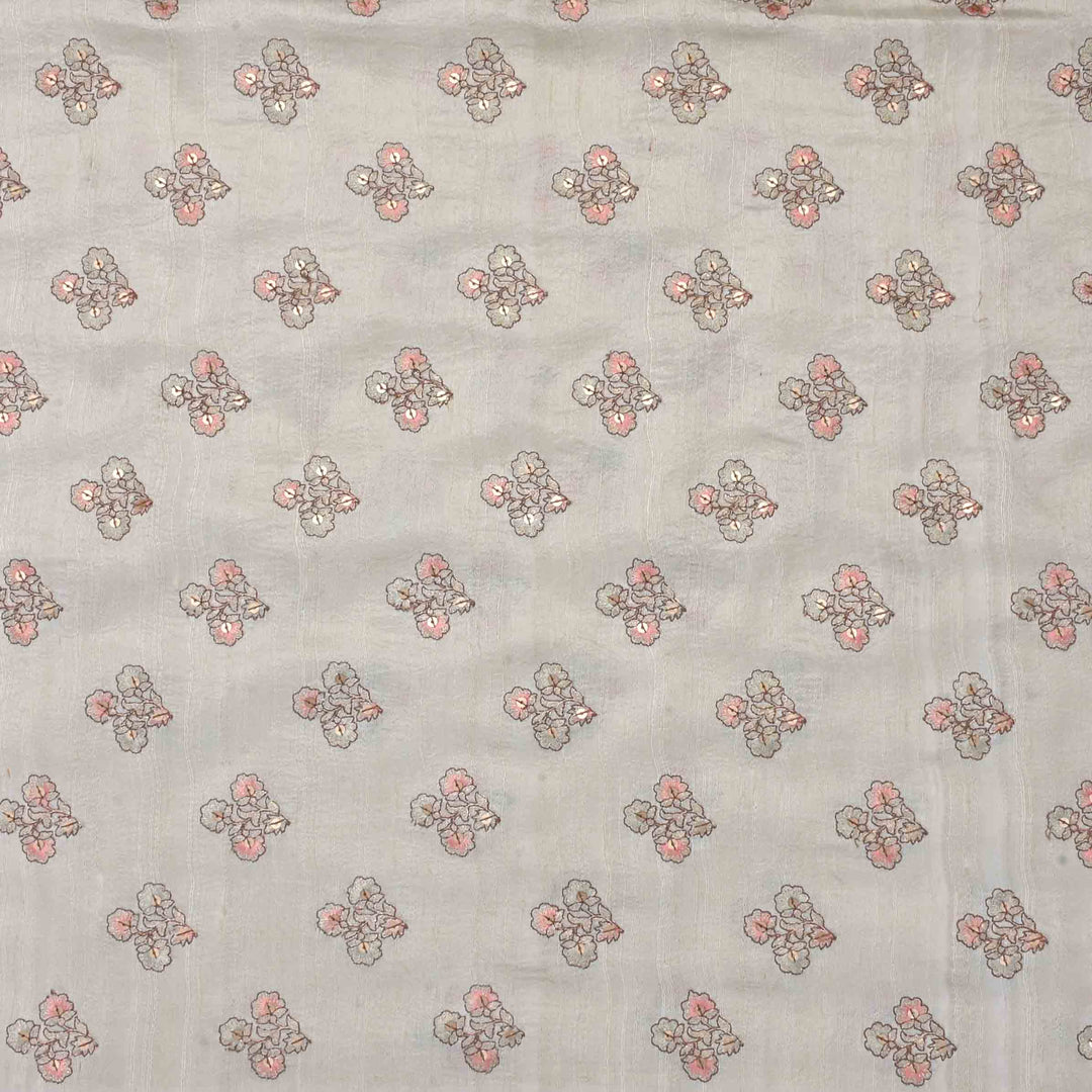Cream White Dupion Embroidered Fabric
