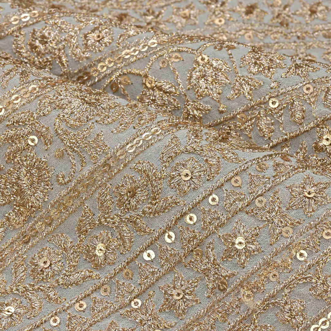 Dull White Georgette Embroidered Fabric