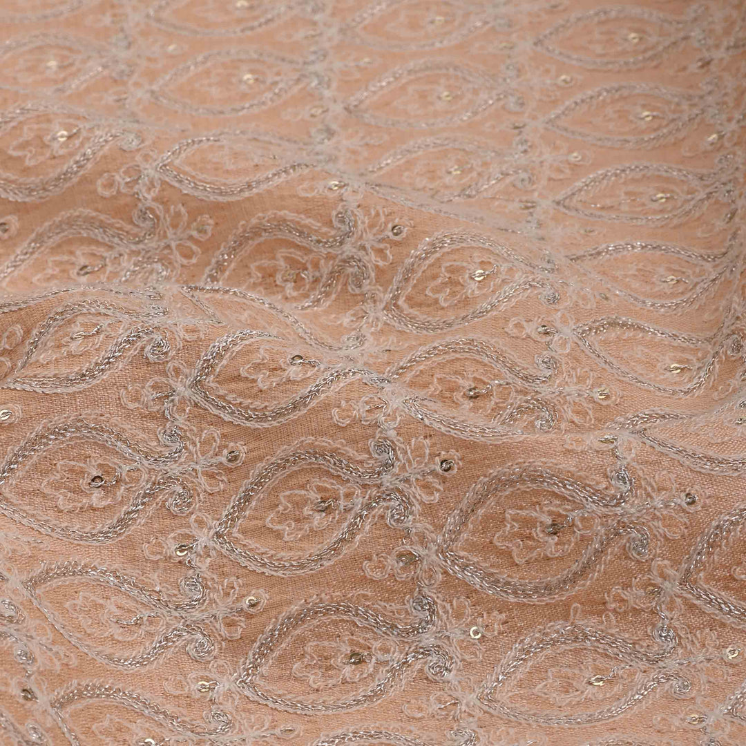 Lady Pink Tussar Embroidery Fabric
