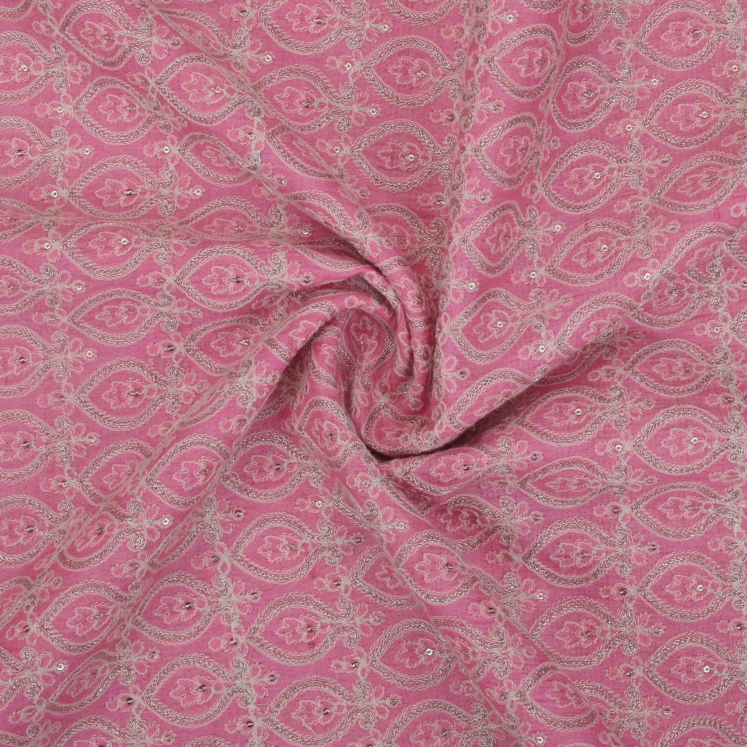 Pink Tussar Embroidery Fabric