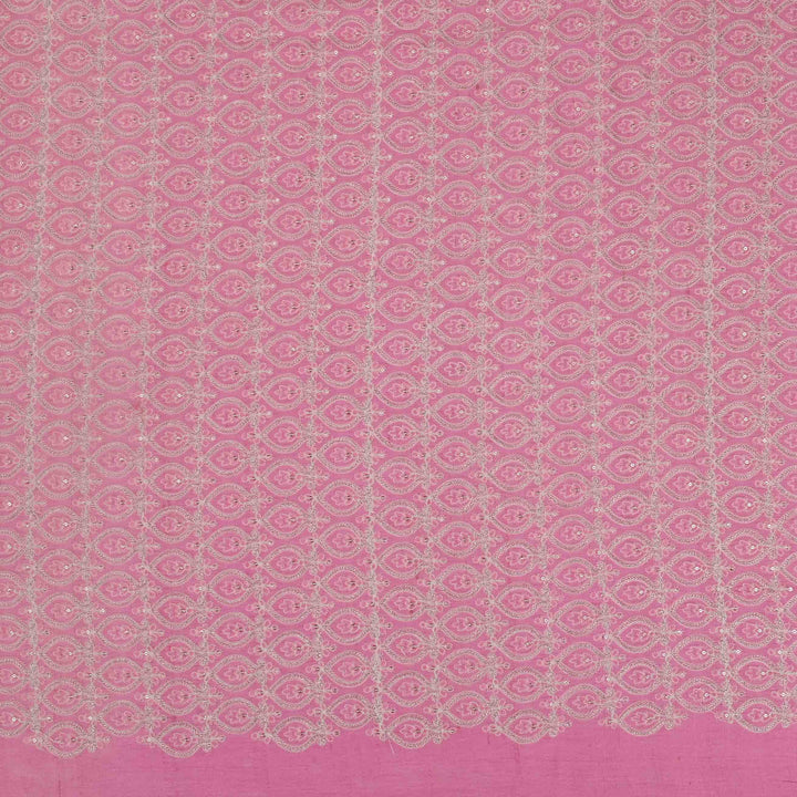 Pink Tussar Embroidery Fabric