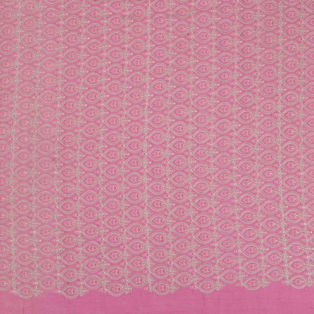 Pink Tussar Embroidery Fabric