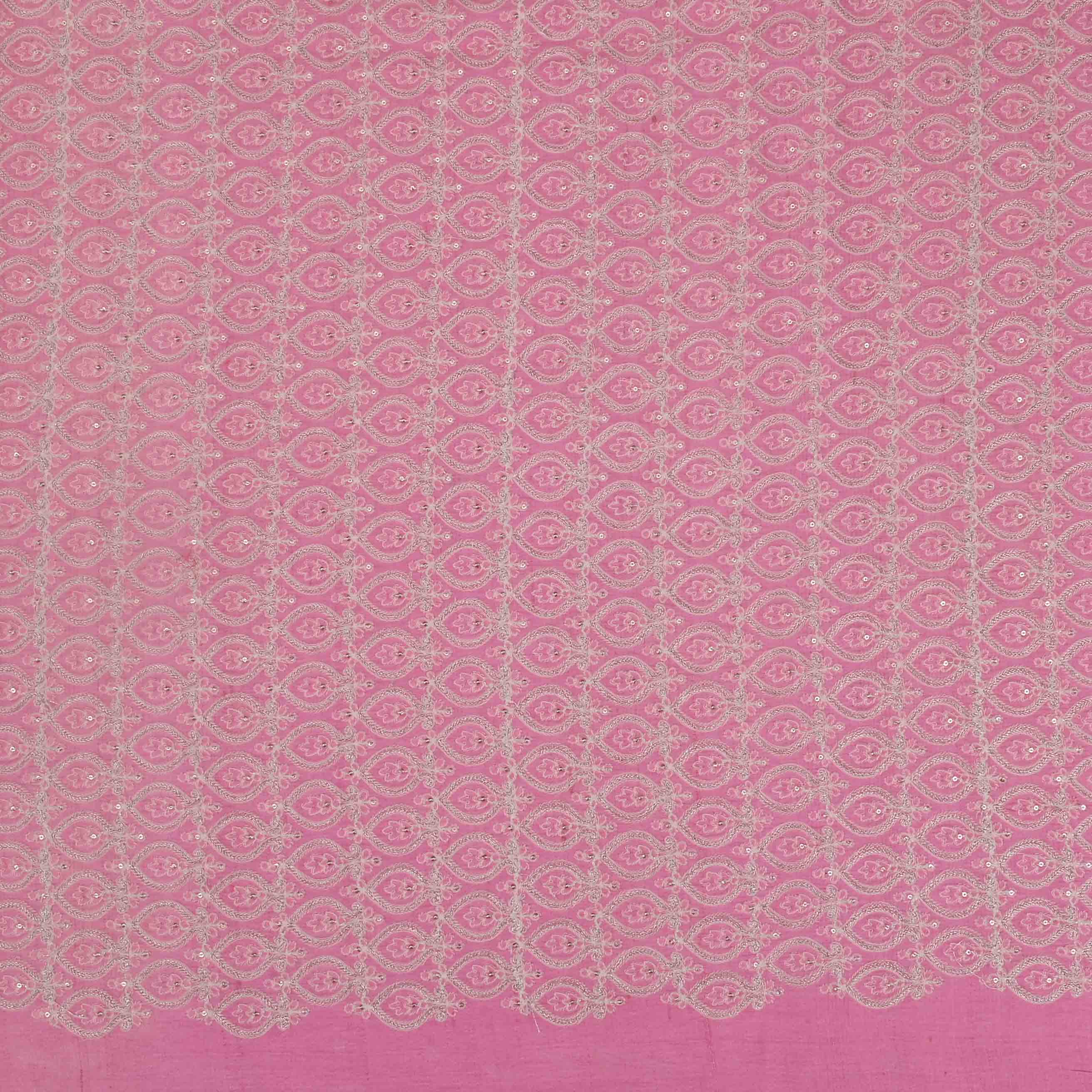 Pink Tussar Embroidery Fabric