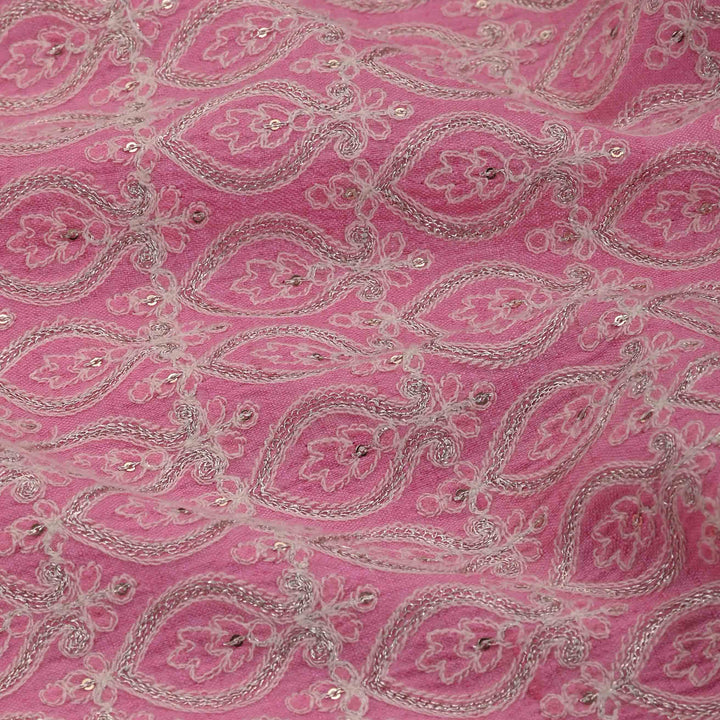 Pink Tussar Embroidery Fabric