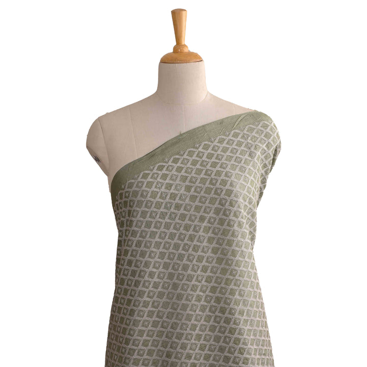 Laurel Green Tussar Embroidery Fabric