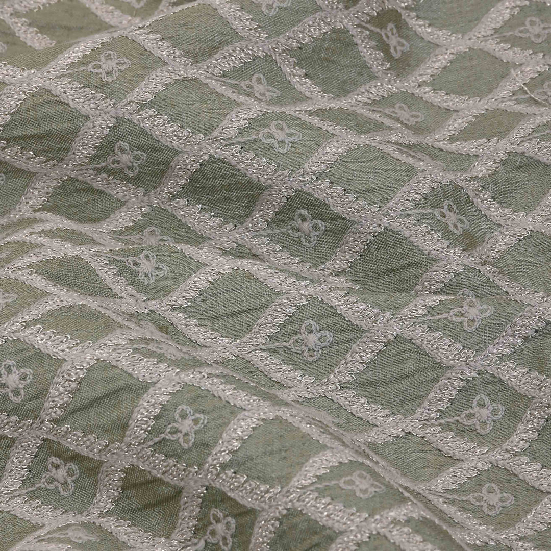 Laurel Green Tussar Embroidery Fabric