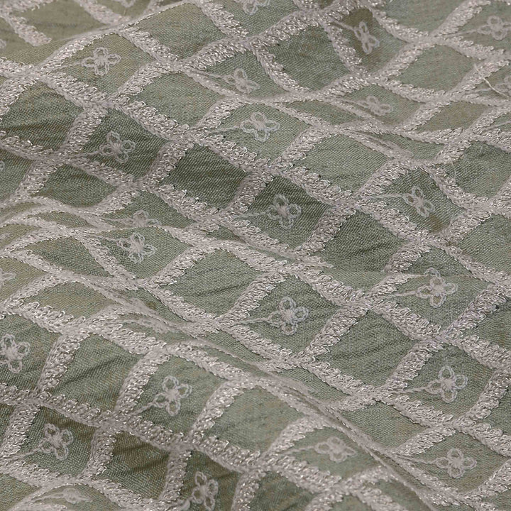 Laurel Green Tussar Embroidery Fabric