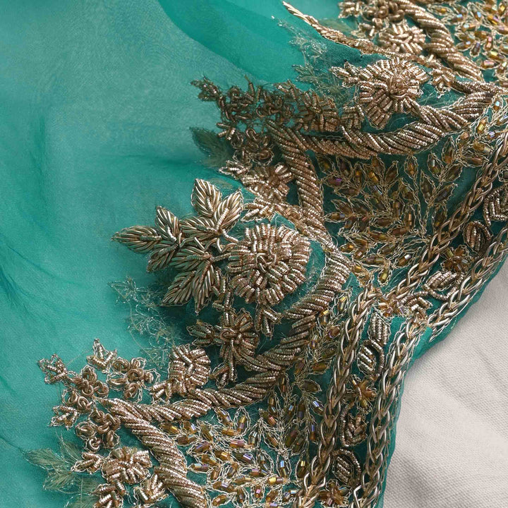 Aqua Green Organza Zardosi Embroidery Dupatta