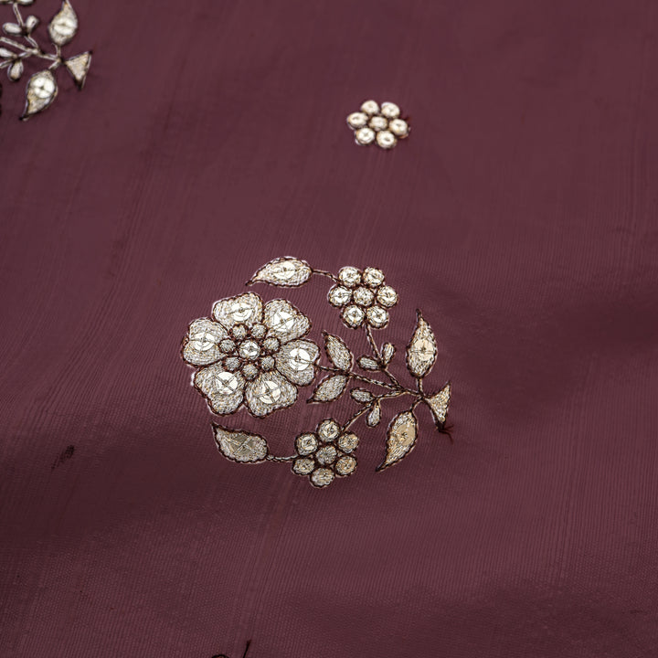 Deep Coffee Dupion Floral Embroidery Fabric