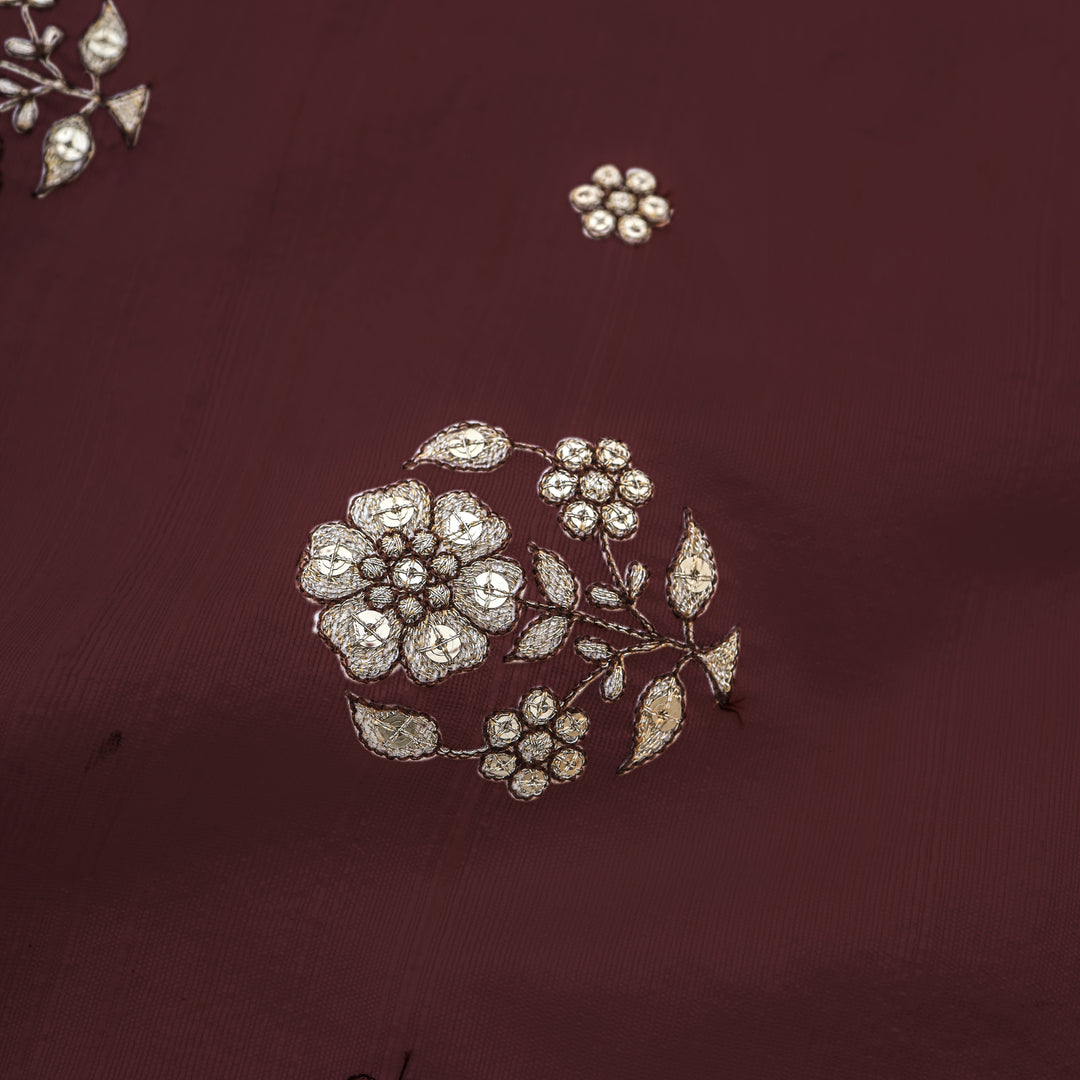Burnt Henna Dupion Floral Embroidery Fabric