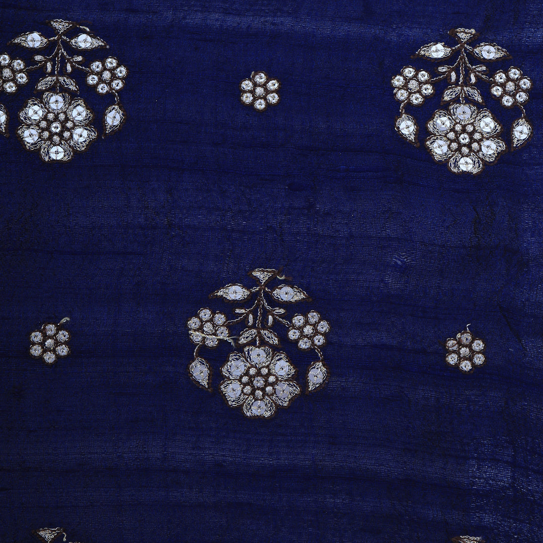 Picotee Blue Dupion Floral Embroidery Fabric