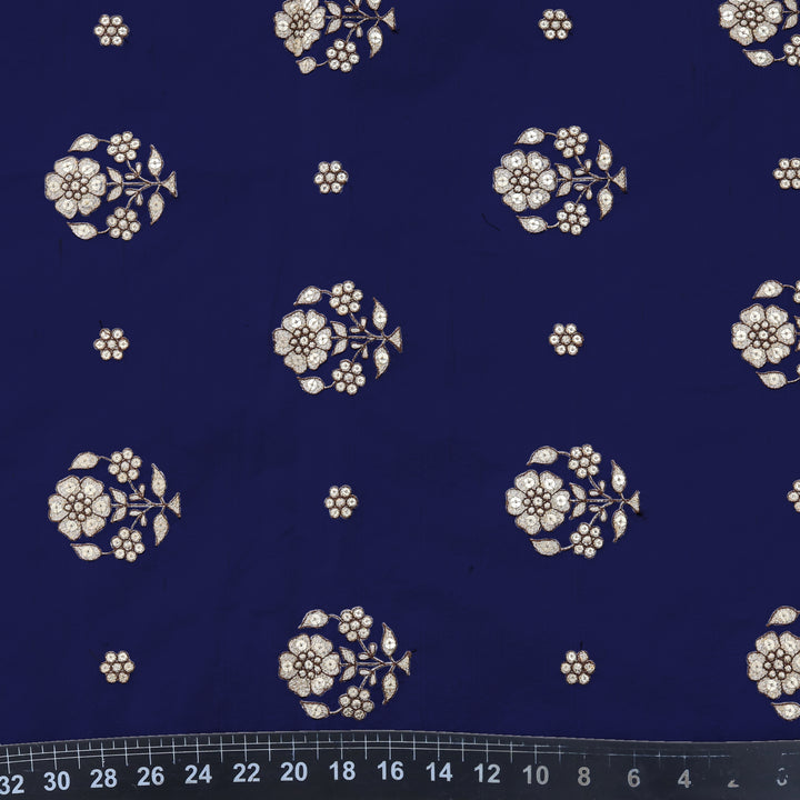 Picotee Blue Dupion Floral Embroidery Fabric