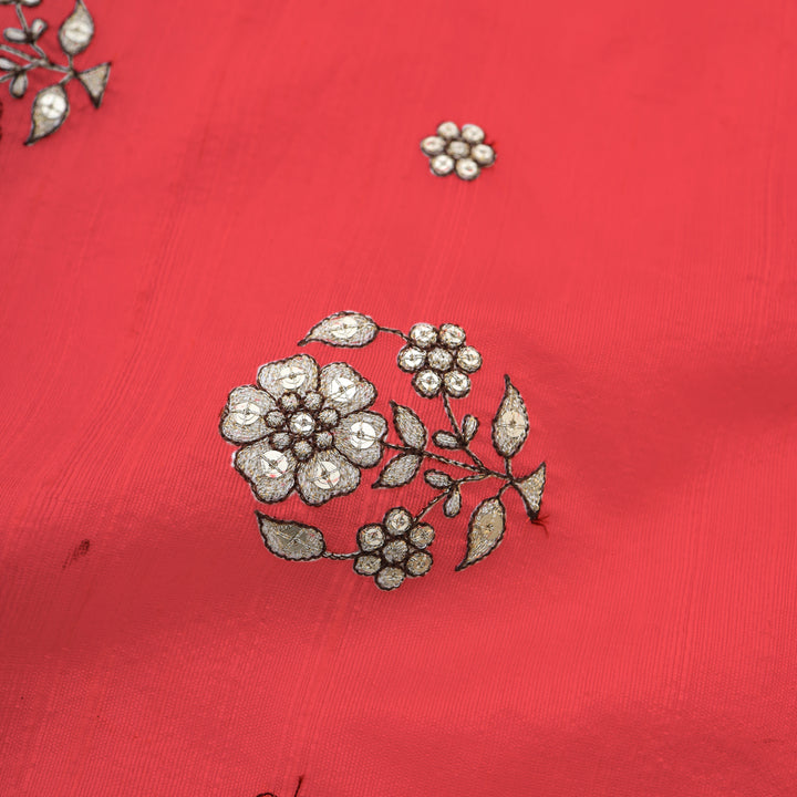 Sunset Orange Dupion Floral Embroidery Fabric