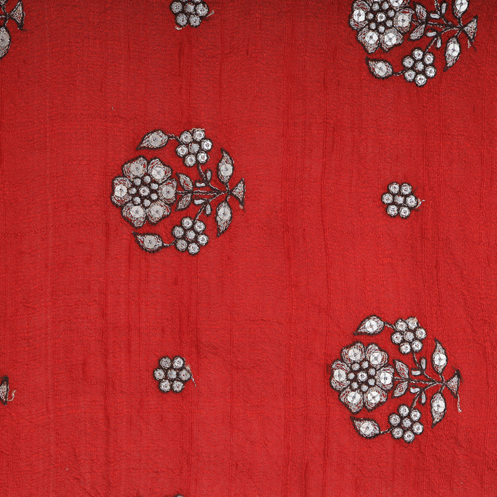 Sunset Orange Dupion Floral Embroidery Fabric