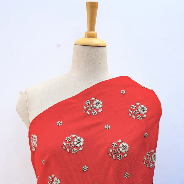 Sunset Orange Dupion Floral Embroidery Fabric