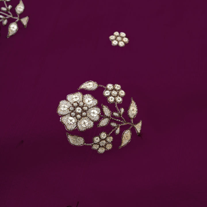 Cardinal Purple Dupion Floral Embroidery Fabric