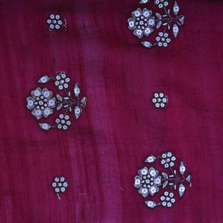 Cardinal Purple Dupion Floral Embroidery Fabric