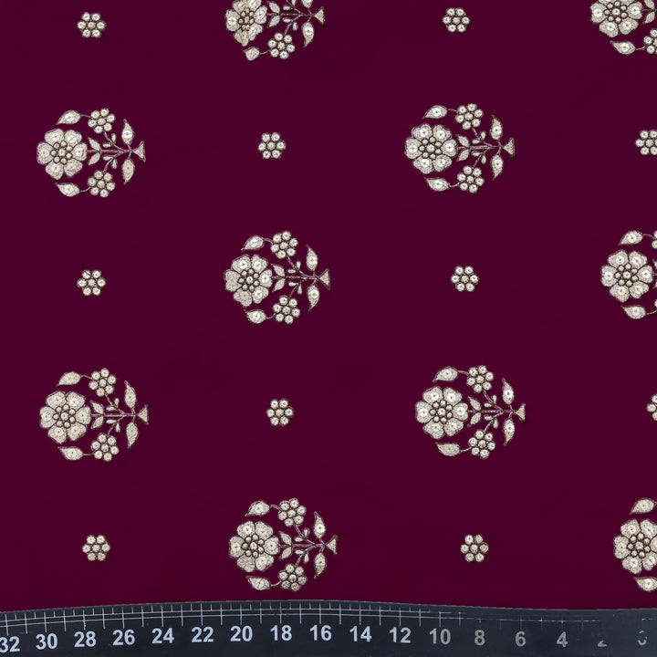 Cardinal Purple Dupion Floral Embroidery Fabric