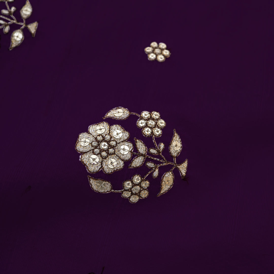 Regal Purple Dupion Floral Embroidery Fabric
