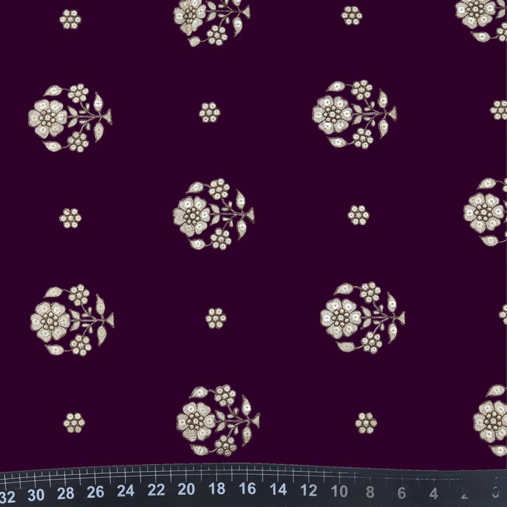 Regal Purple Dupion Floral Embroidery Fabric